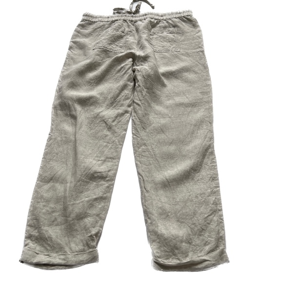 Lord & Taylor Tapered Pants Size L 100% Linen Cream Elastic Waistband Pockets - Picture 5 of 8